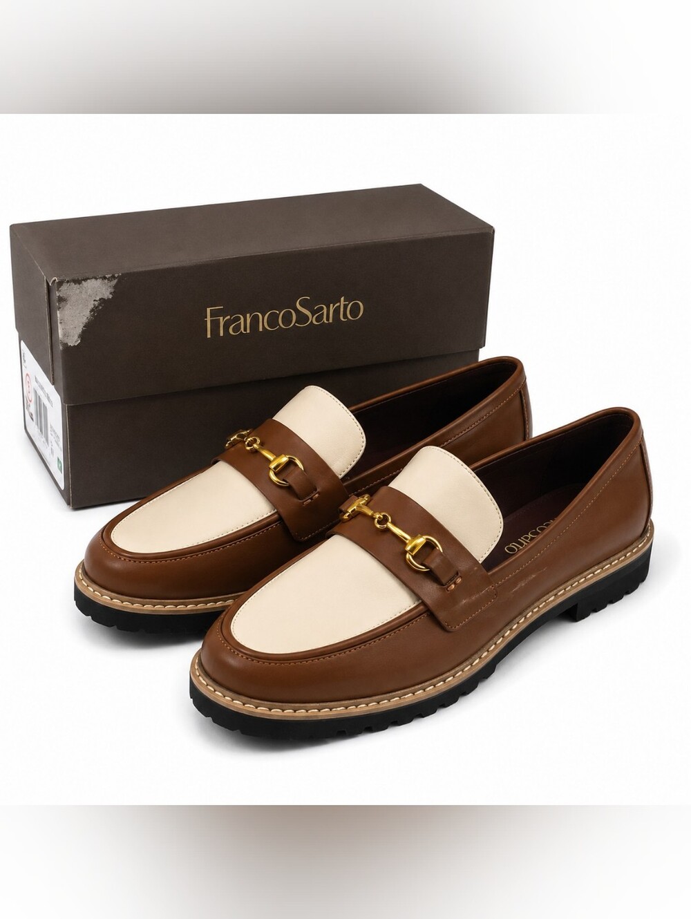 Franco Sarto Colette Horsebit Loafers Tobacco Vanilla Size 11W NIB